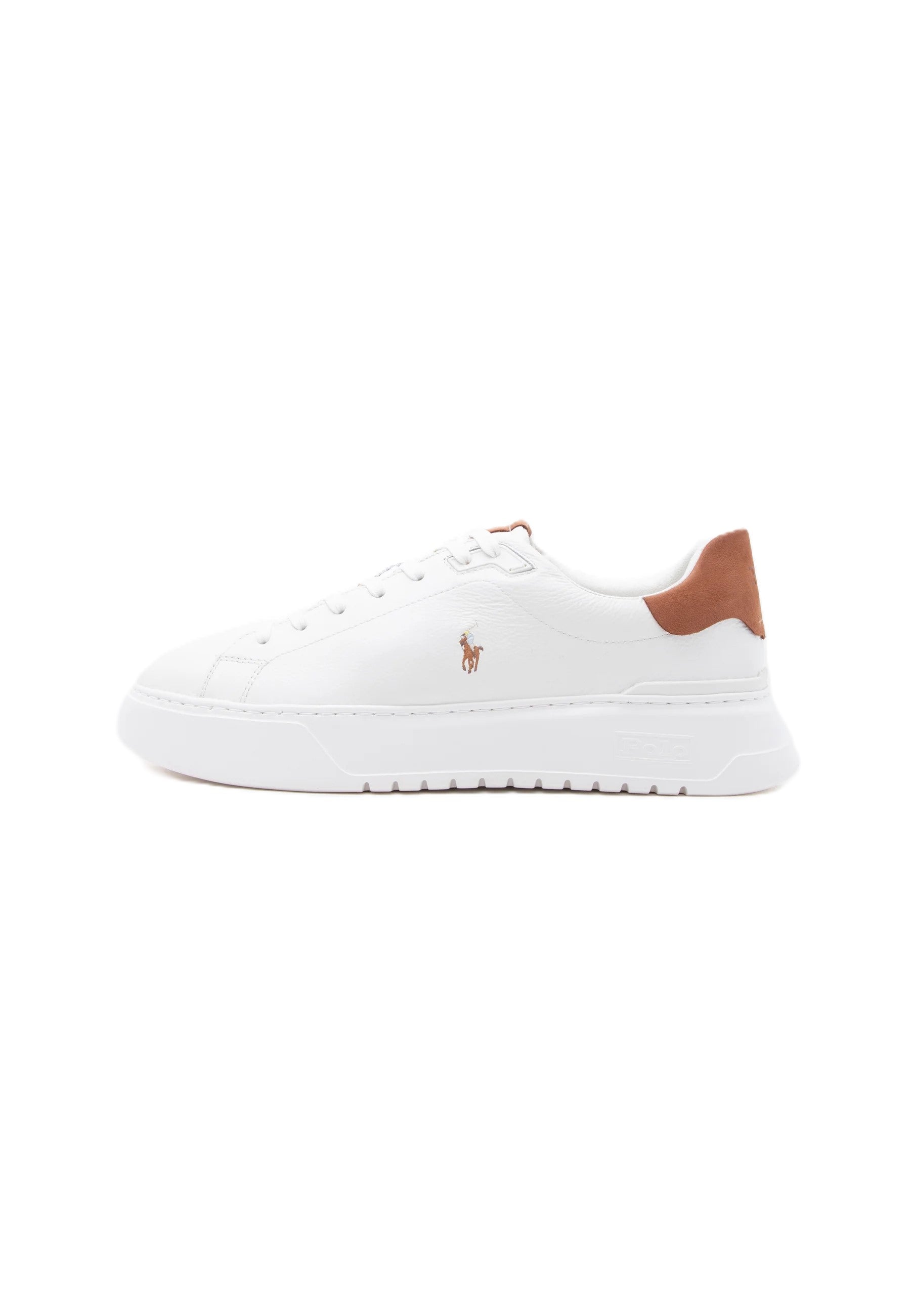 White Leather Low-Top Sneakers with Embroidered Logo
