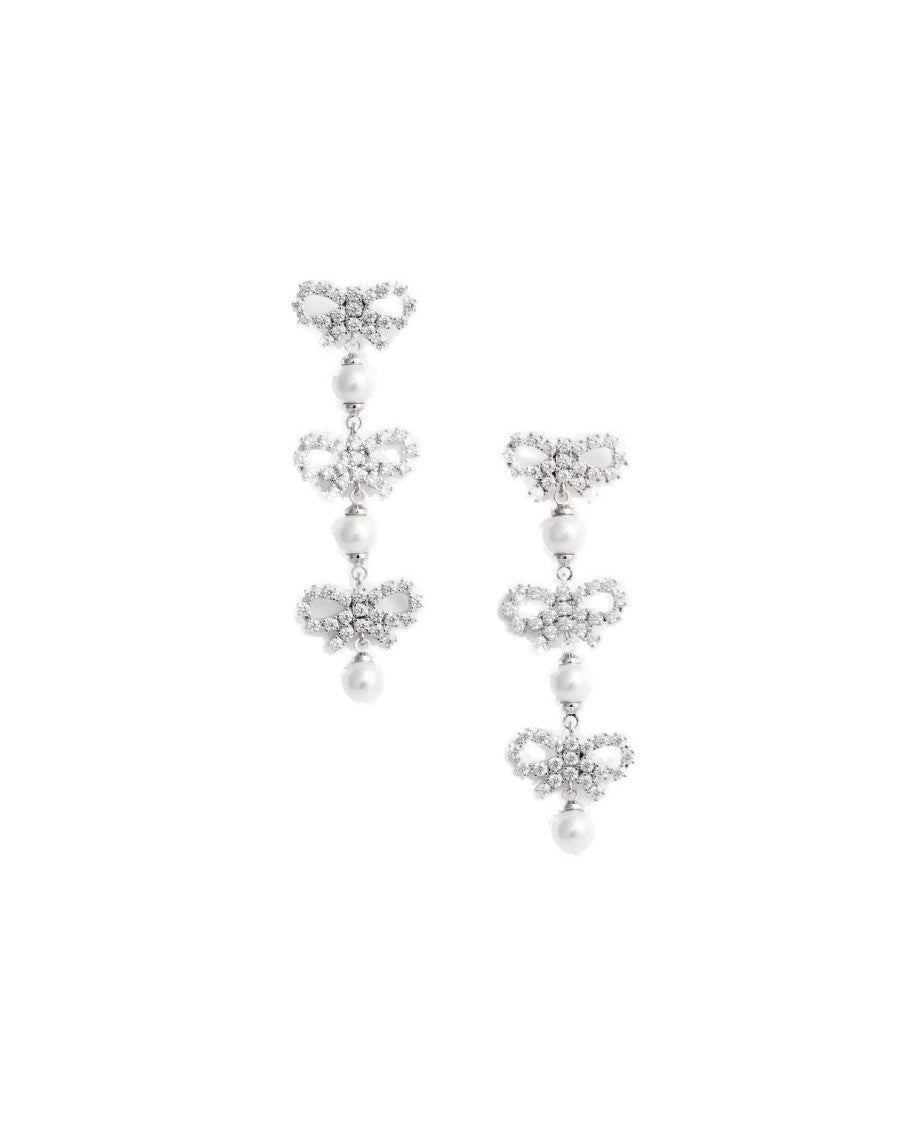 Micro Bow Pearl Tiered Earrings