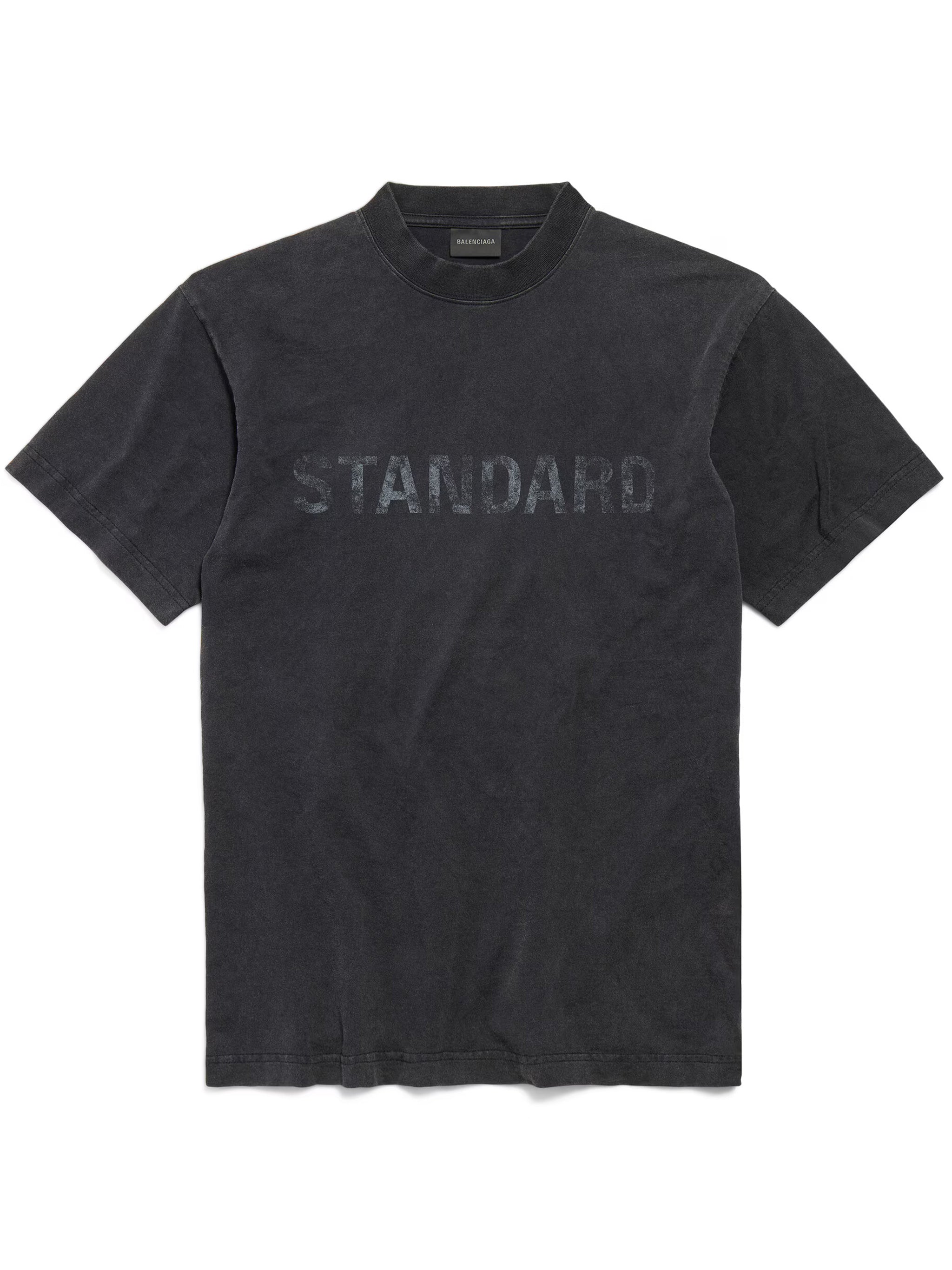 Washed Black Standard Distressed Cotton T-Shirt