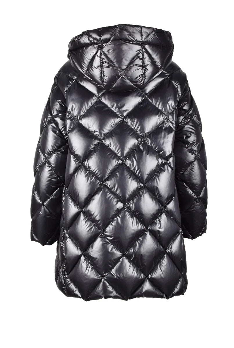 Shiny Quilted Down Jacket with Hood