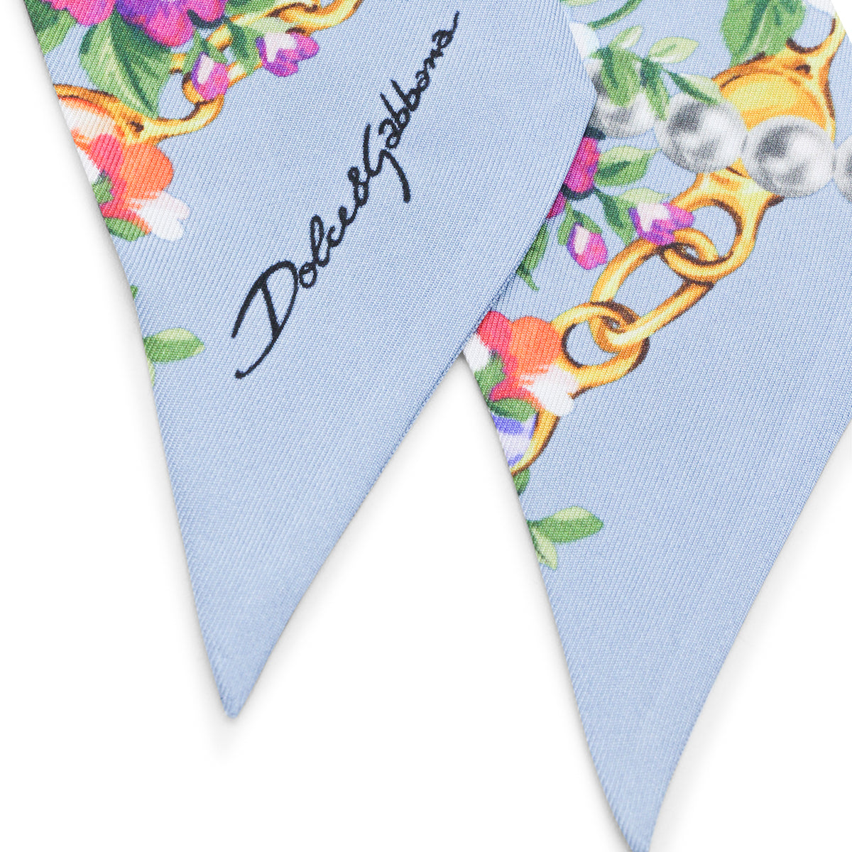 Light Blue Silk Floral Print Scarf