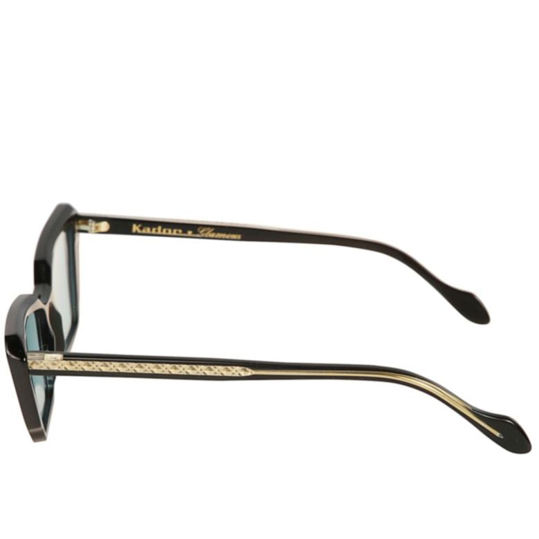 Butterfly Glamour-S Angular Black Sunglasses with Textured Gold-Tone Temples