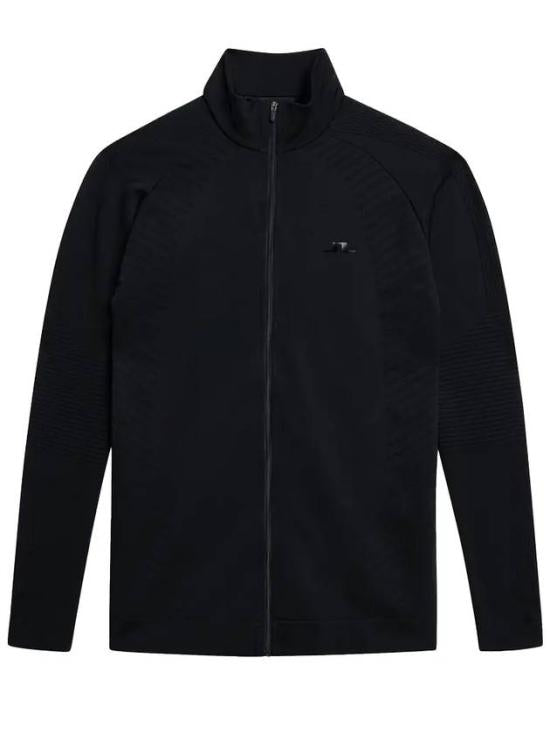 Fitted Black Zip-Up Jacket With High Collar And Ribbed Details