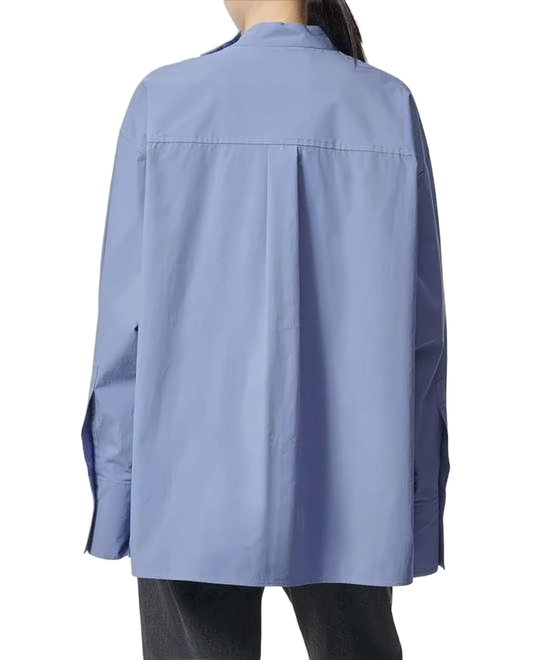 Boxy Blue Cotton Shirt with Asymmetrical Placket