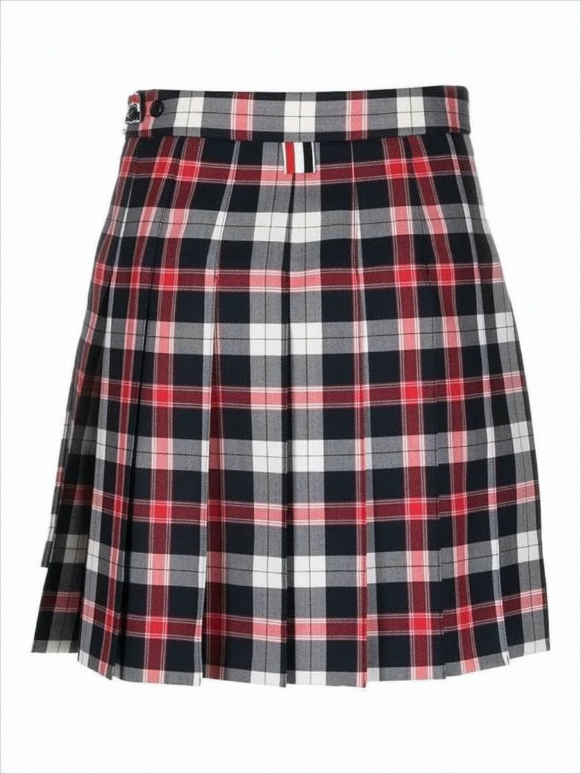 Pleated Plaid Mini Skirt with Structured Waistband