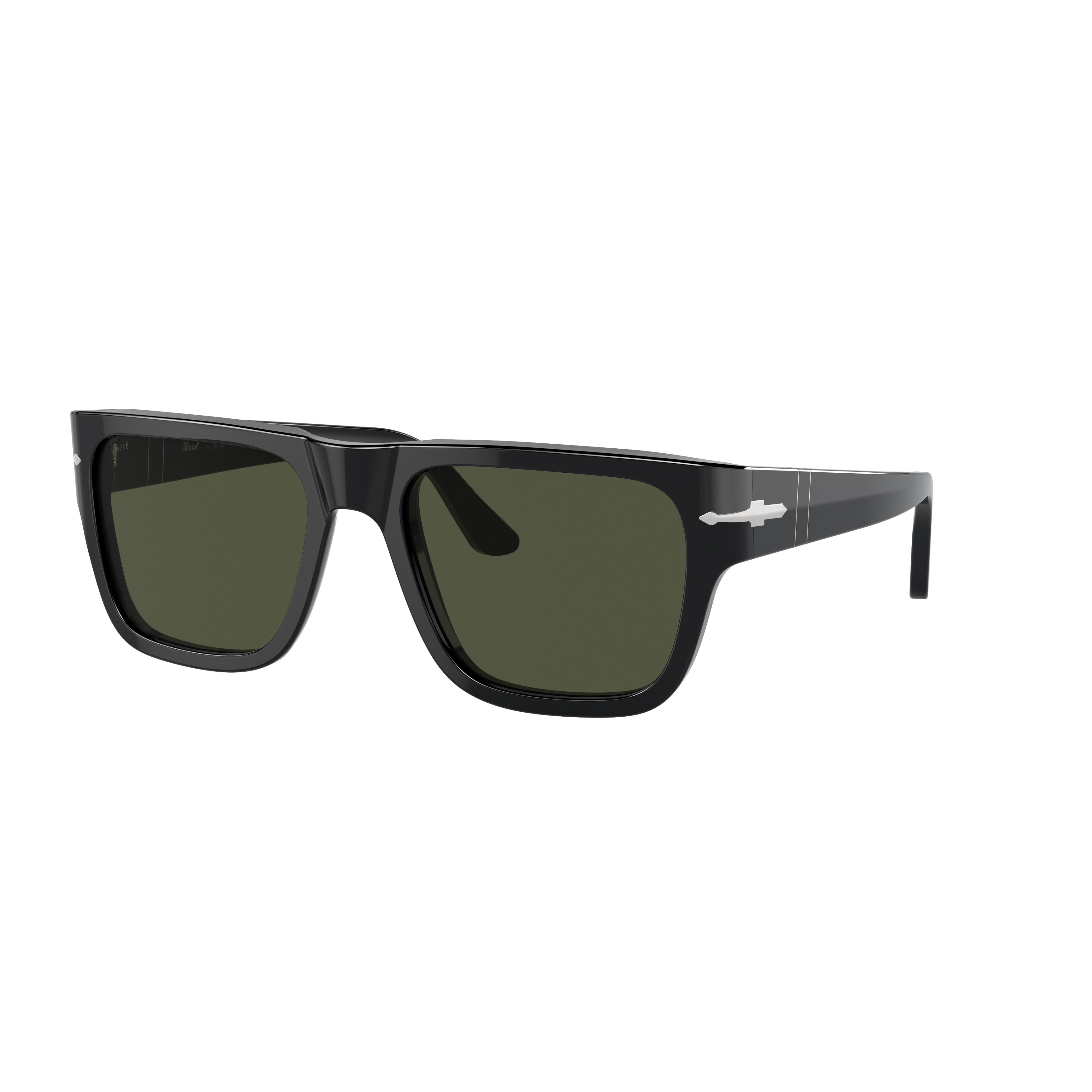 0po3348s Rectangular Black Acetate Sunglasses with Silver Arrow Detail