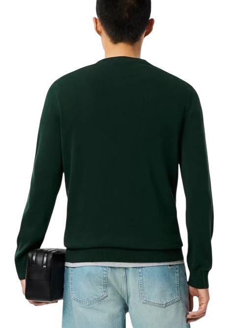 Crewneck Knit Sweater In Deep Green Wool-Polyester Blend