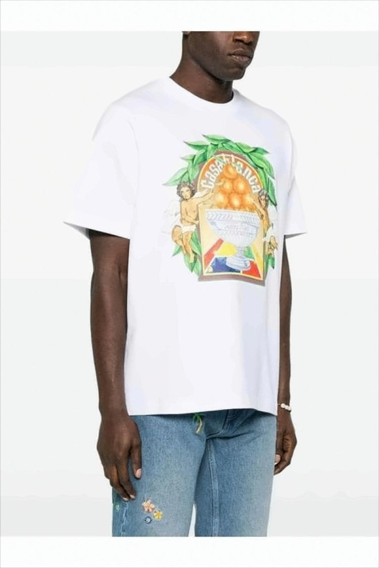 White Short-Sleeve T-Shirt With Cherub Graphic Print