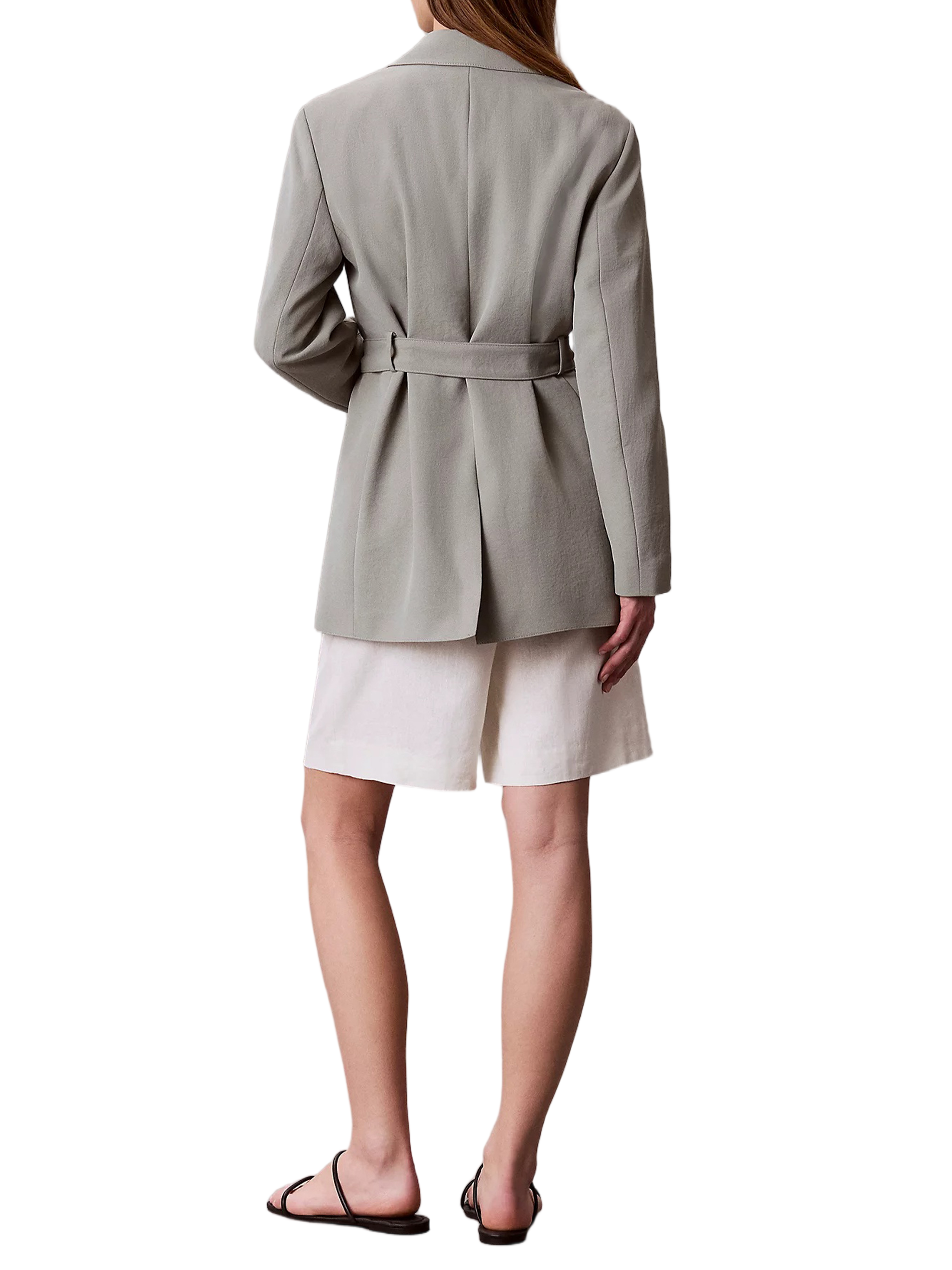 Casual Twill Belted Grey Blazer