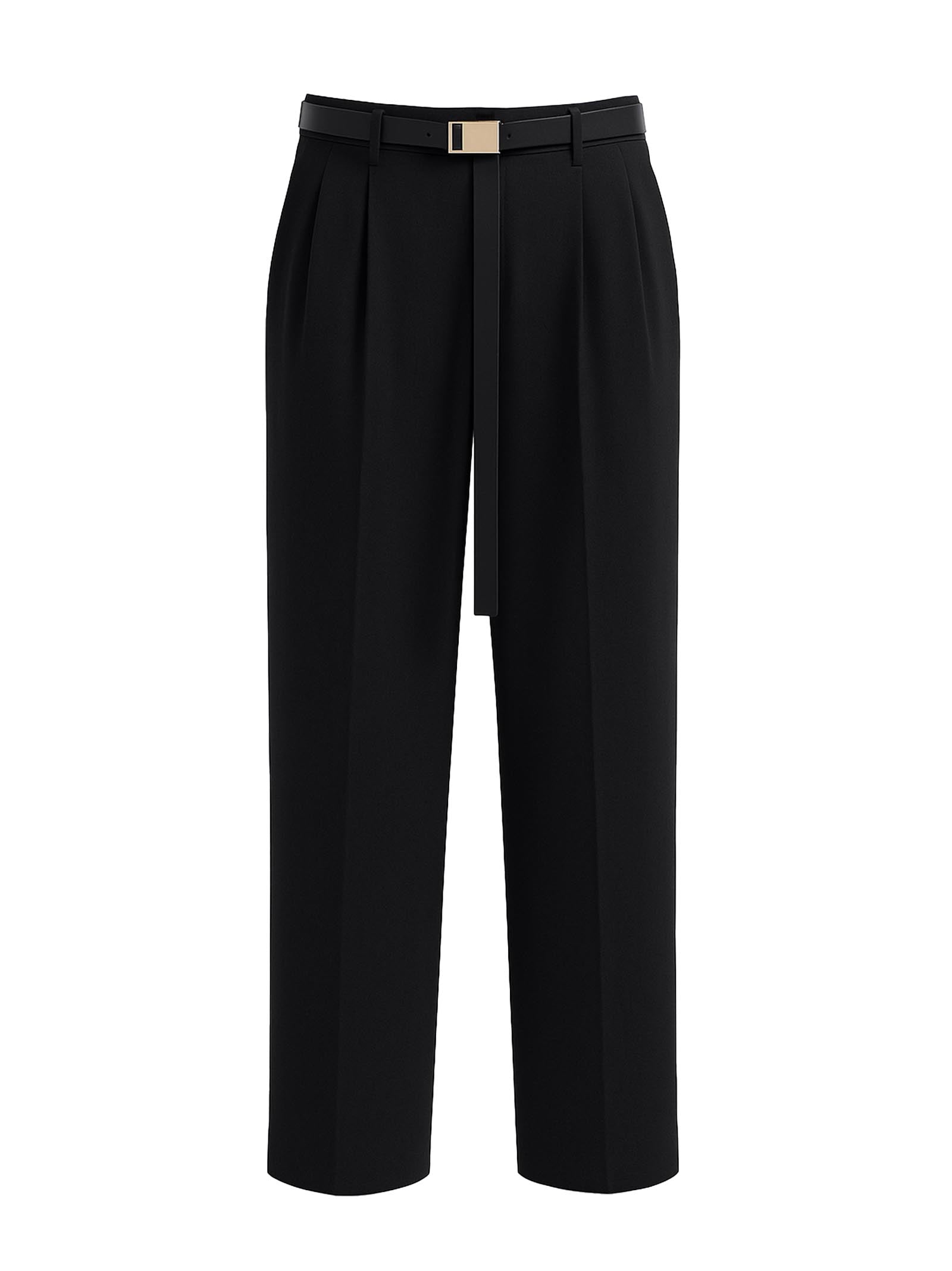 Wide-Leg Trousers With Tailored Belt And Pleats