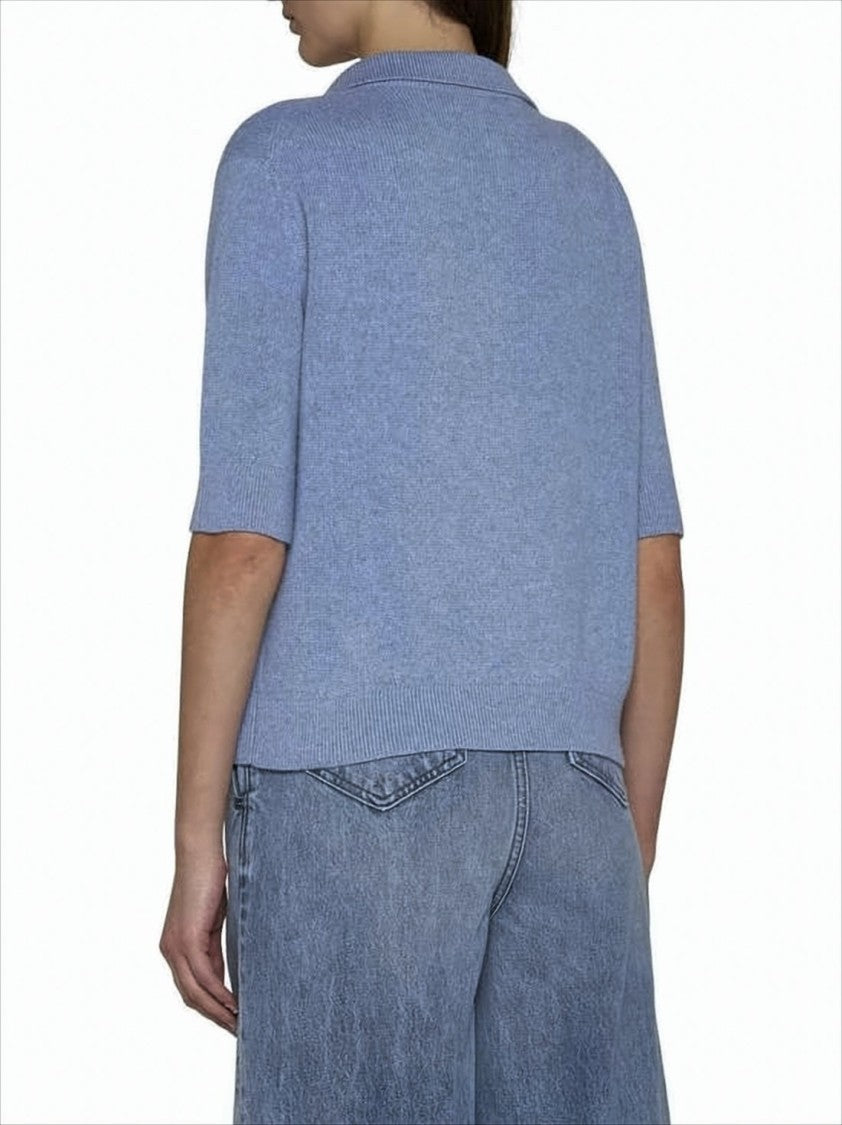 Short-Sleeved Cashmere Knit Sweater With V-Neckline