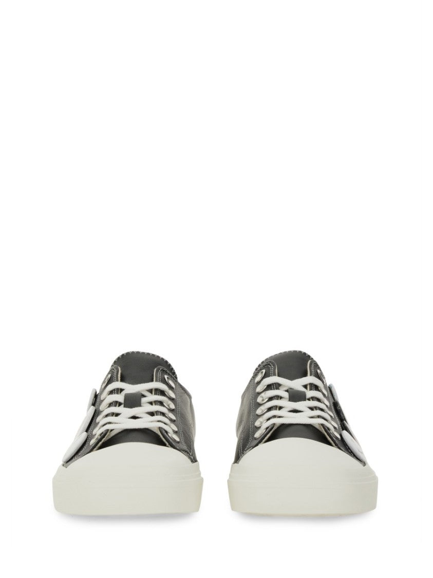 Black Leather Sneakers With Playful Pins