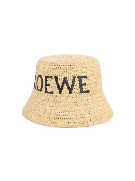Braided Raffia Bucket Hat with Graphic Embroidery