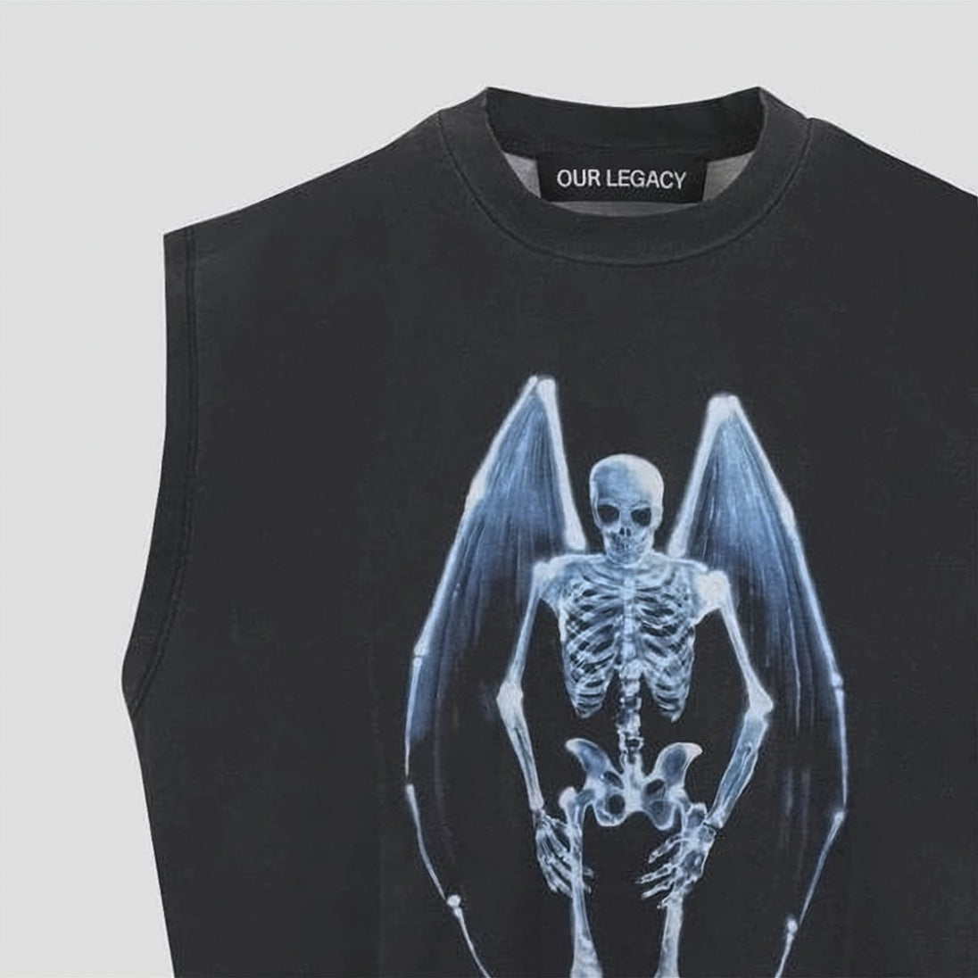 Sleeveless Black Top with Winged Skeleton Graphic