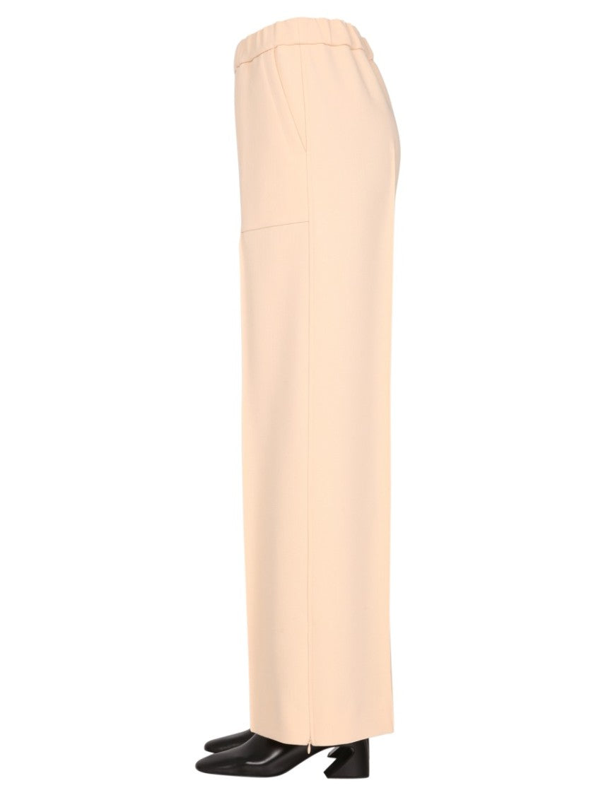 Wide-Leg Wool Trousers With Elasticized Waistband