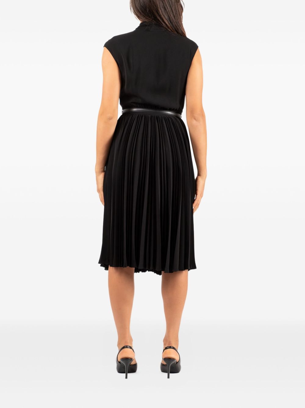 Elegant Black Midi Dress With Pleated Skirt