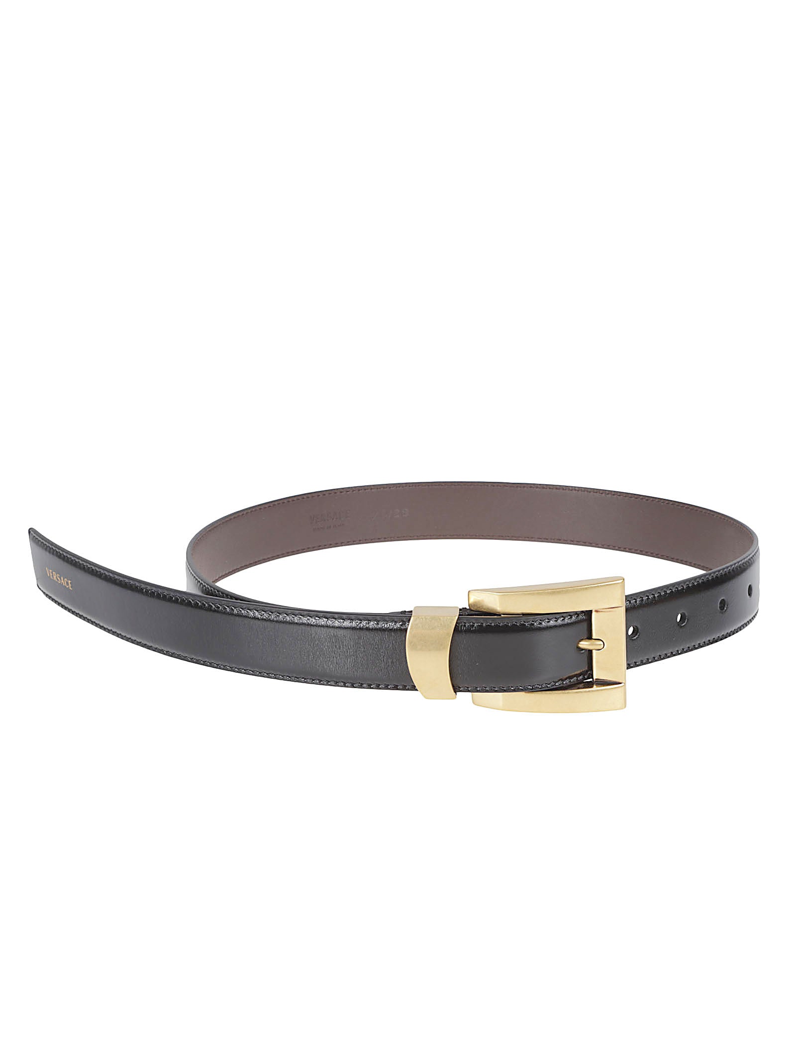 Leather Belt with Polished Gold-Tone Buckle