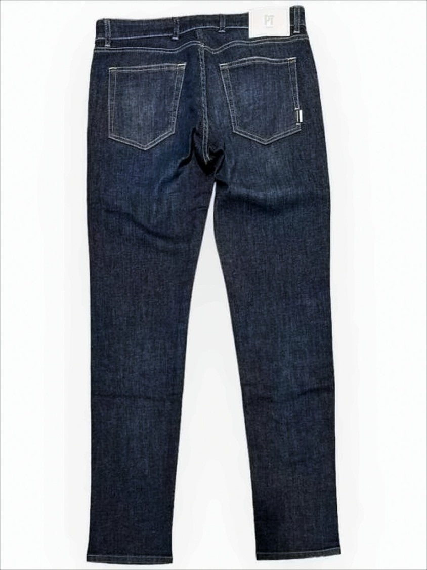 Dark Indigo Straight-Leg Denim Pants With Contrast Stitching