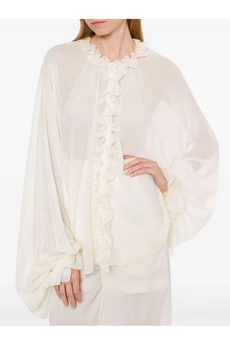 Silk-Acetate Blend Top With Ruffled Front