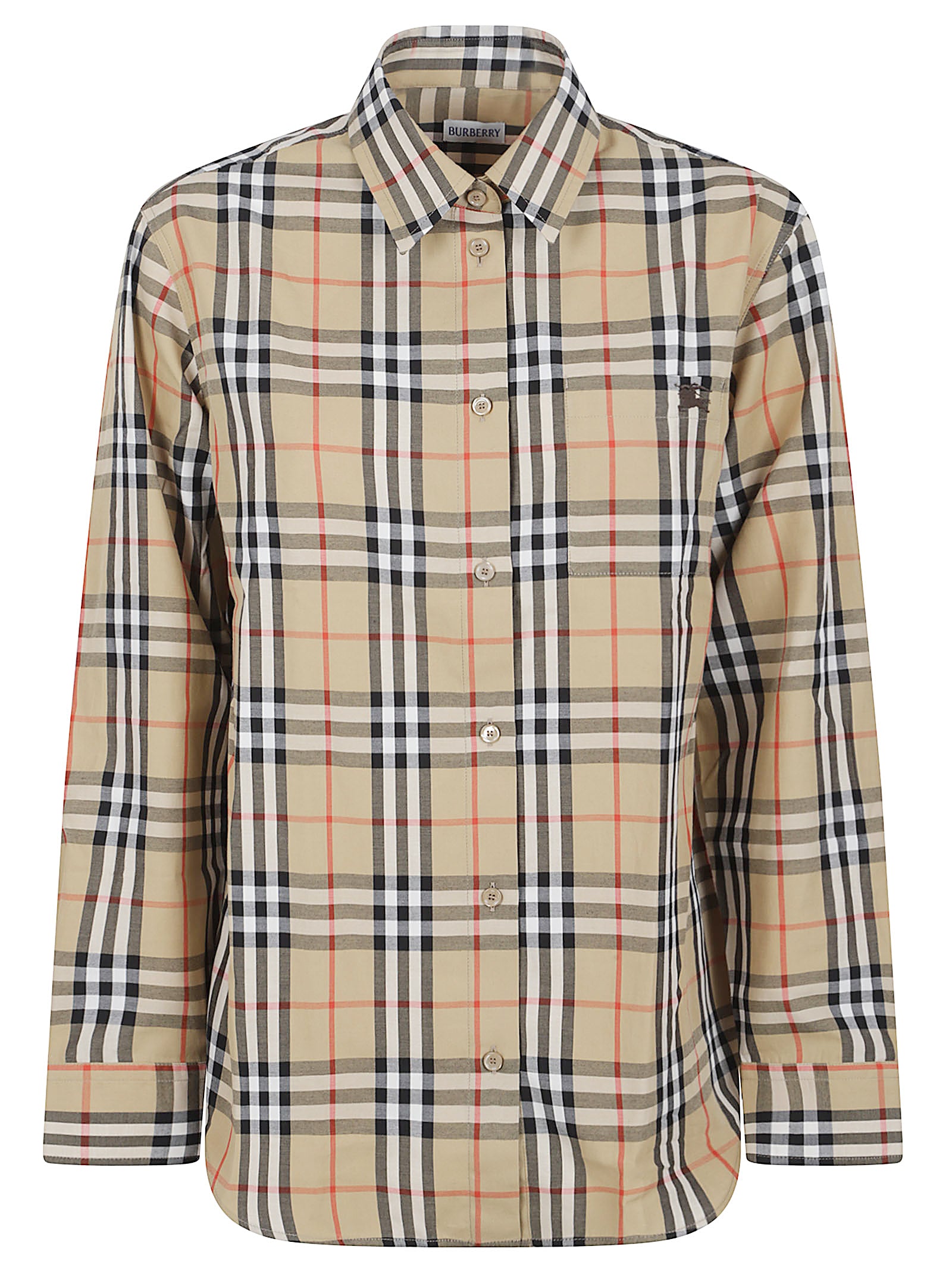 Burberry Check Embroidered Cotton Shirt