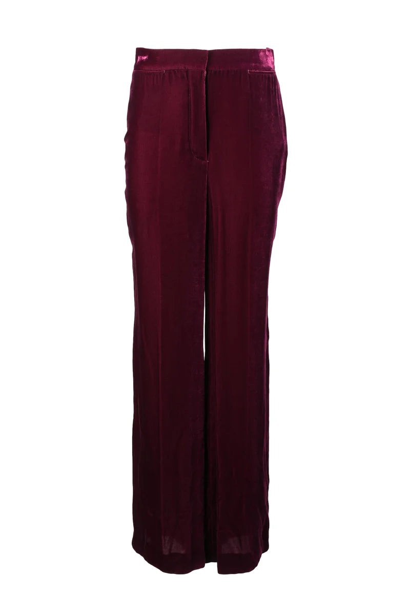 Wide Leg Velvet Trousers - Red