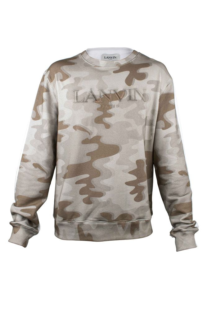 Beige Cotton Sweatshirt With Military Print