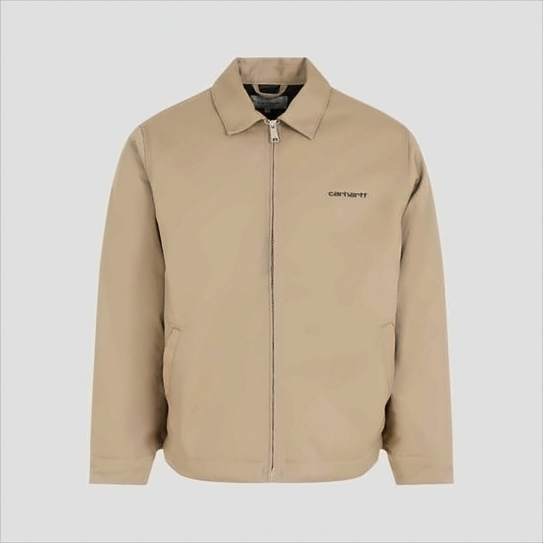 Beige Minimalist Casual Jacket With Embroidered Branding