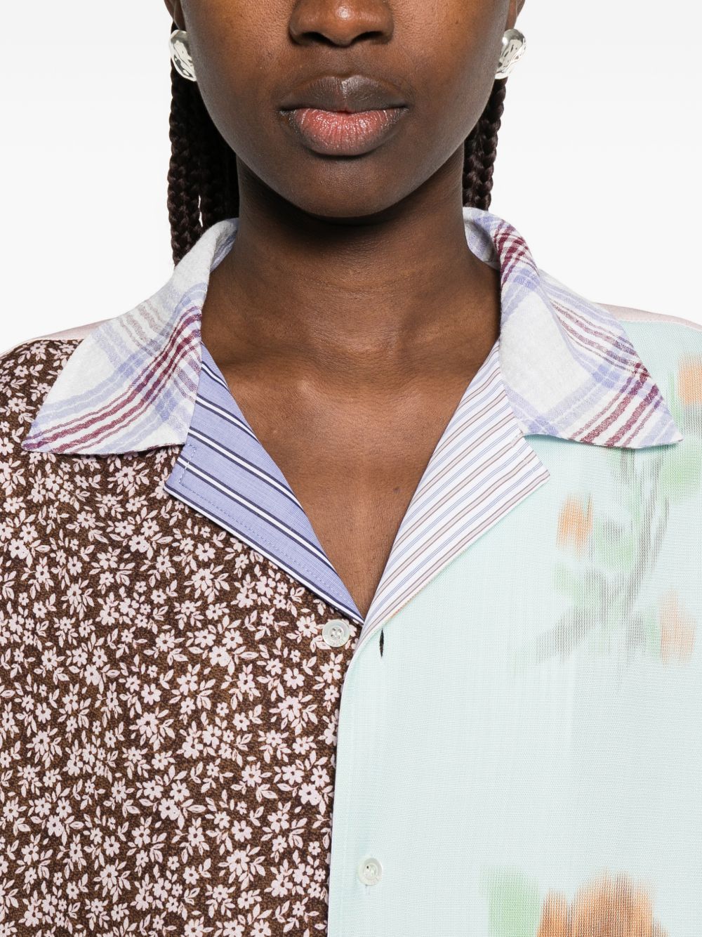 Multicolour Floral Patchwork Collared Top