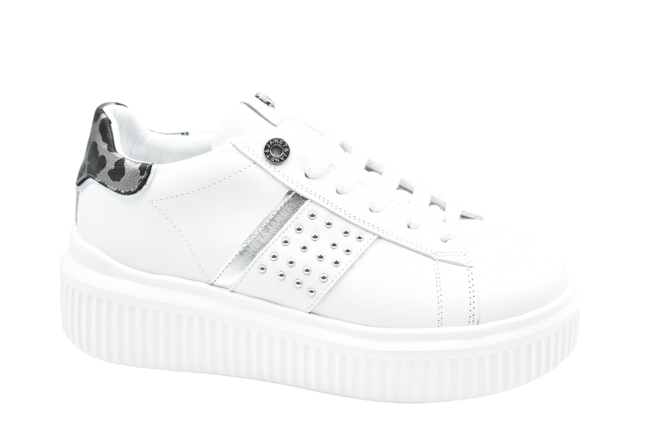 White Platform Sneakers With Metallic Accents