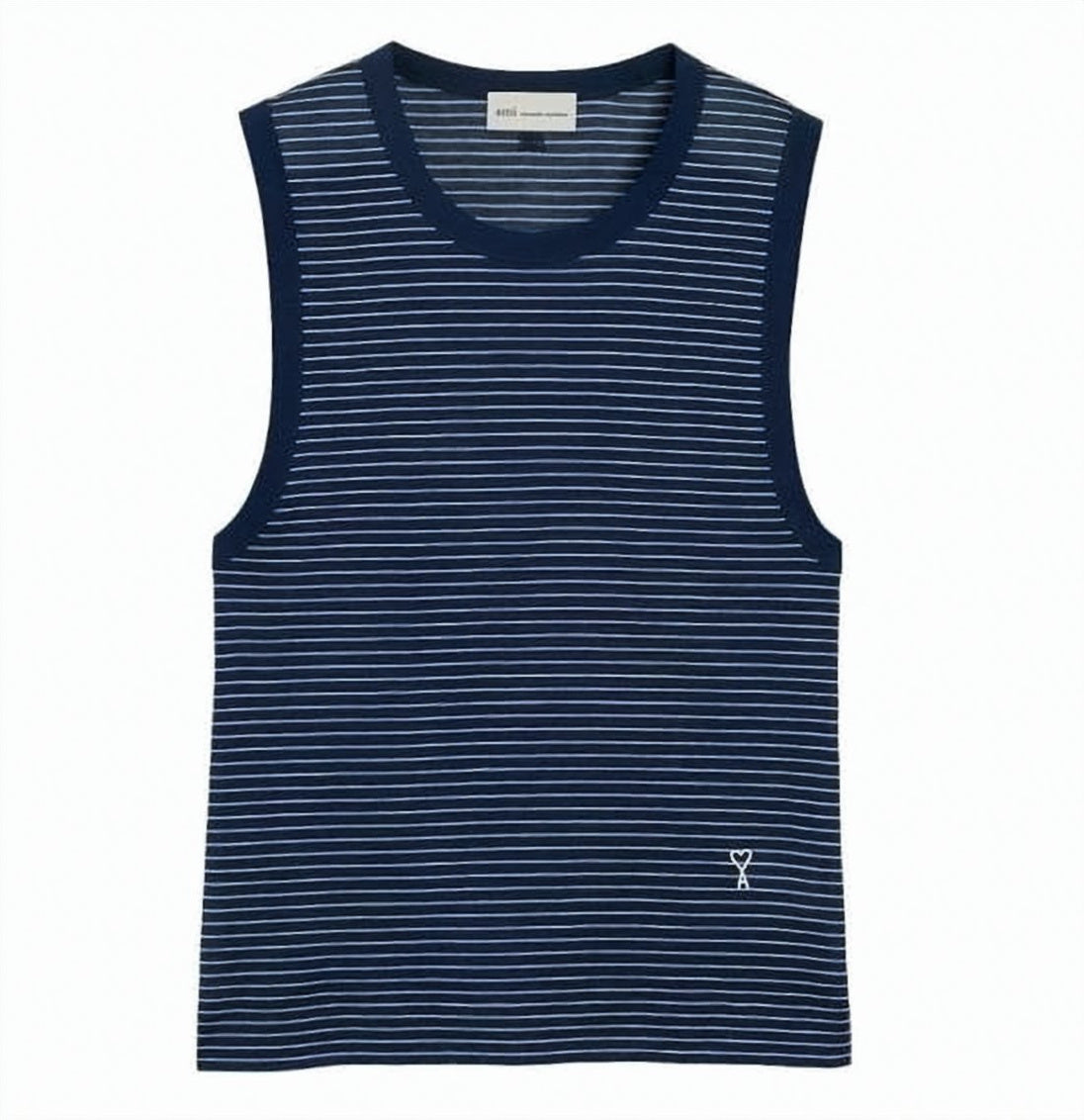 Navy Blue Sleeveless Round Neck Striped Top