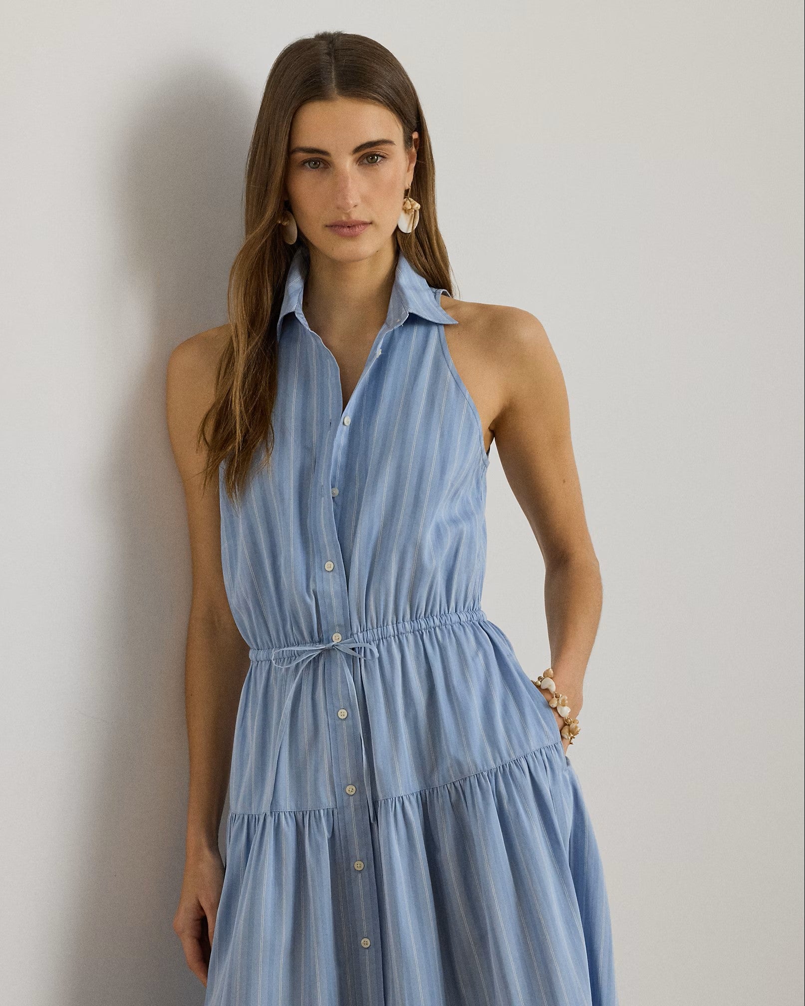Light Blue Woven Broadcloth Midi Dress