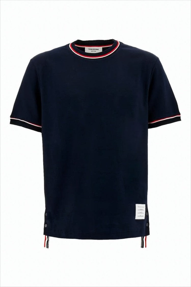 Boxy-Fit Cotton T-Shirt with Contrasting Trim and Button Details