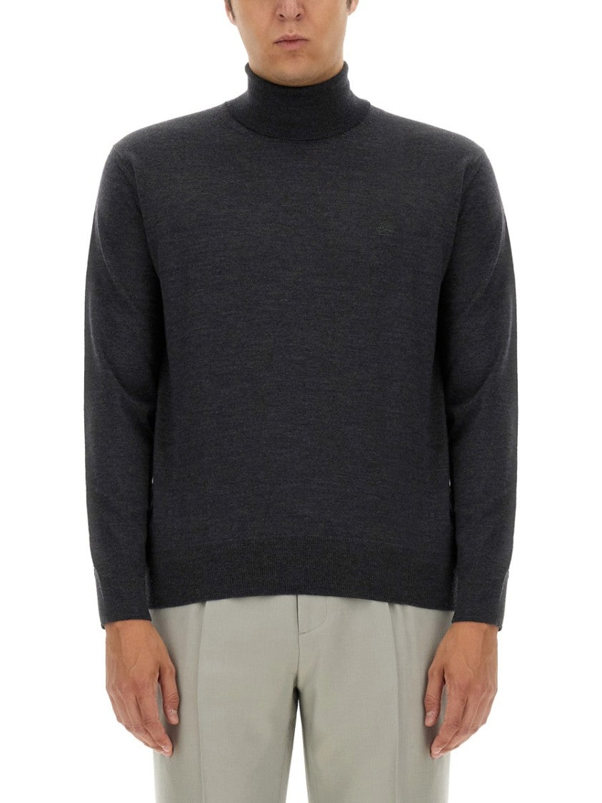 Fitted Grey Wool Turtleneck