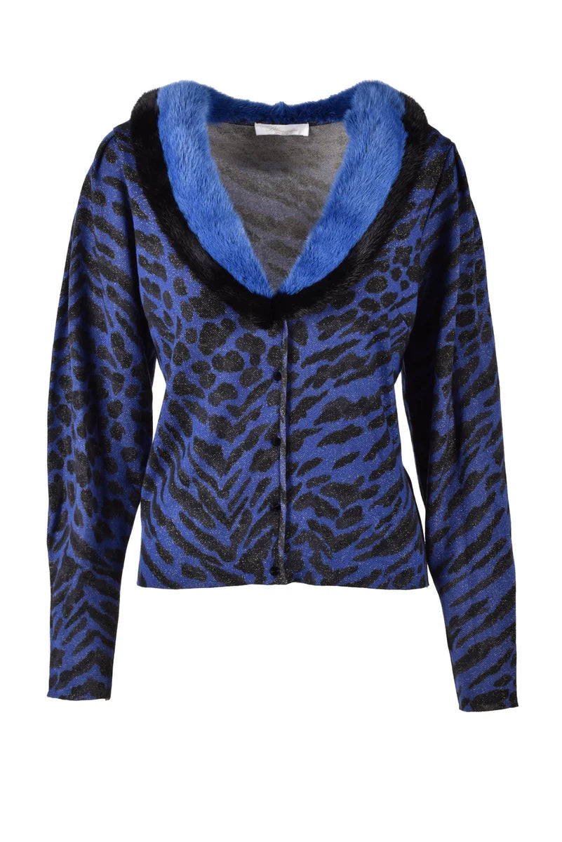 Viscose/Polyester Cardigan - Black/Blue