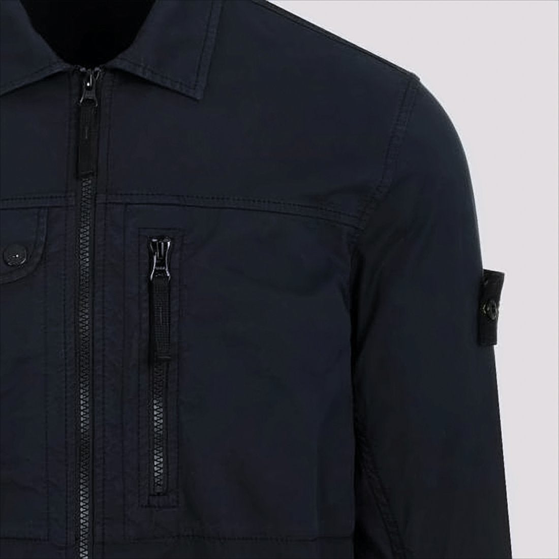 Structured Blue Jacket With Front Zipper Closure