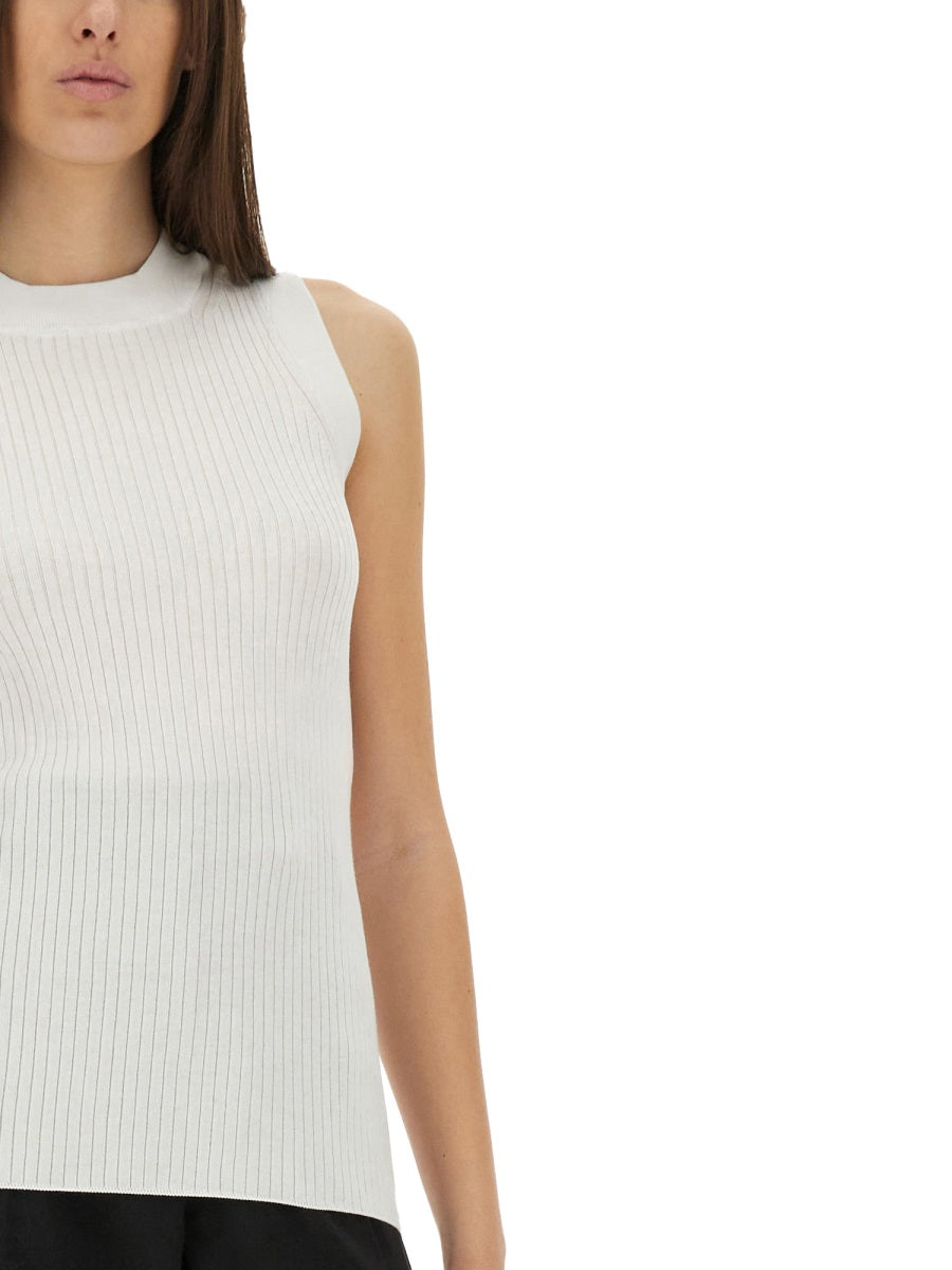 Ribbed Sleeveless Slim Fit Top With High Neckline