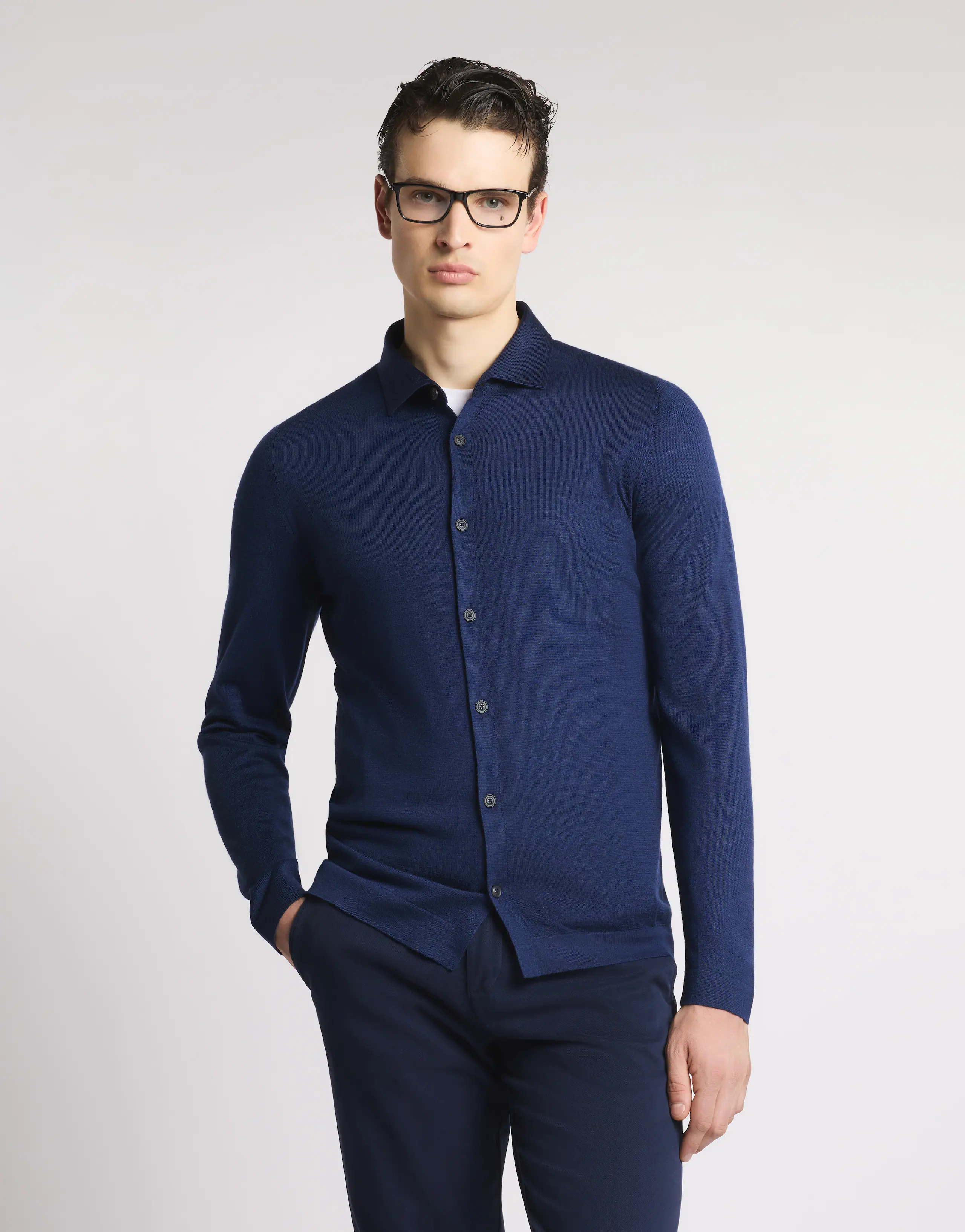 Exclusive Royal Blue Cardigan With Wool-Silk Blend