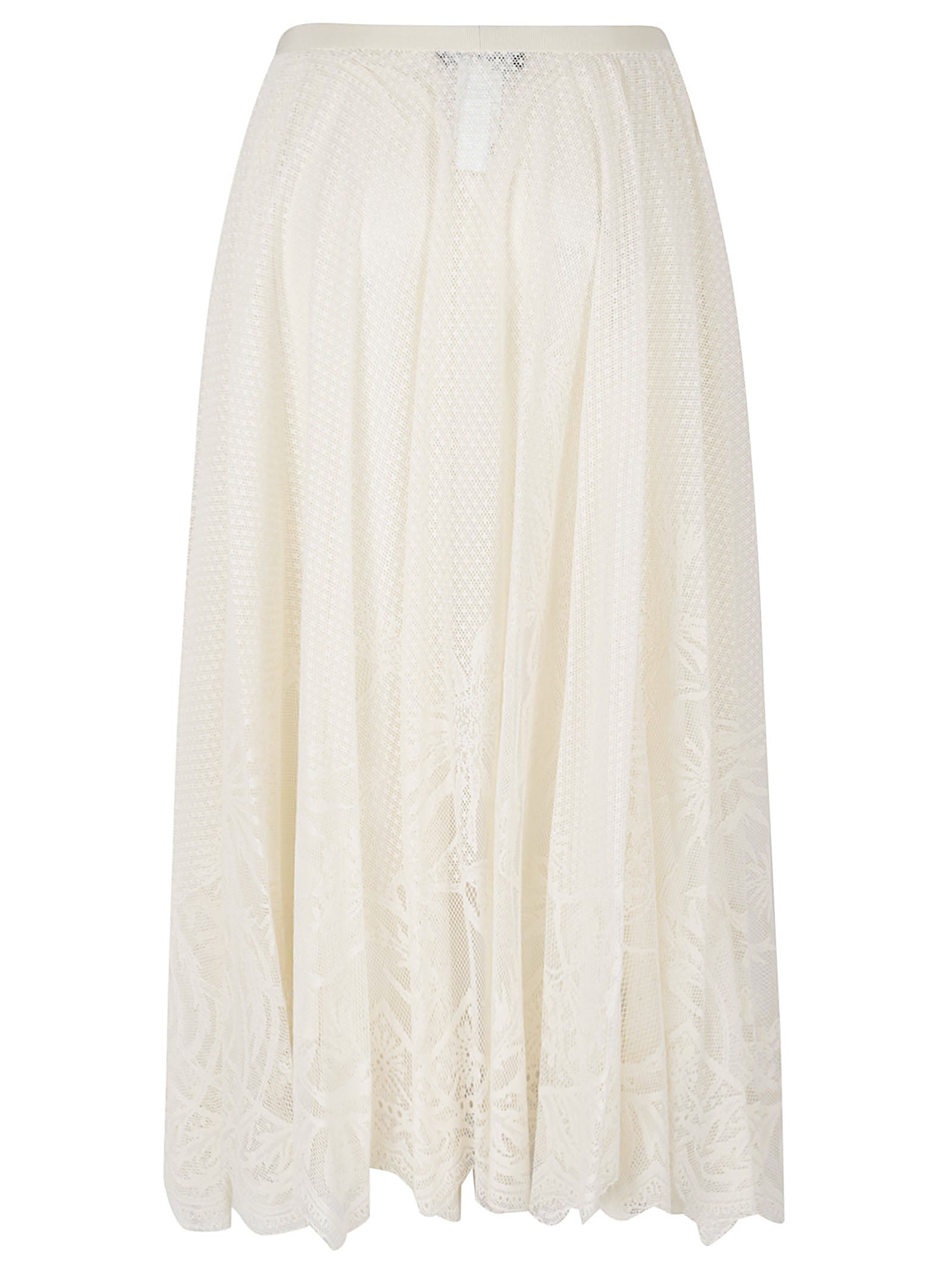 Flared Midi Skirt In Floral-Embroidered Crochet Lace