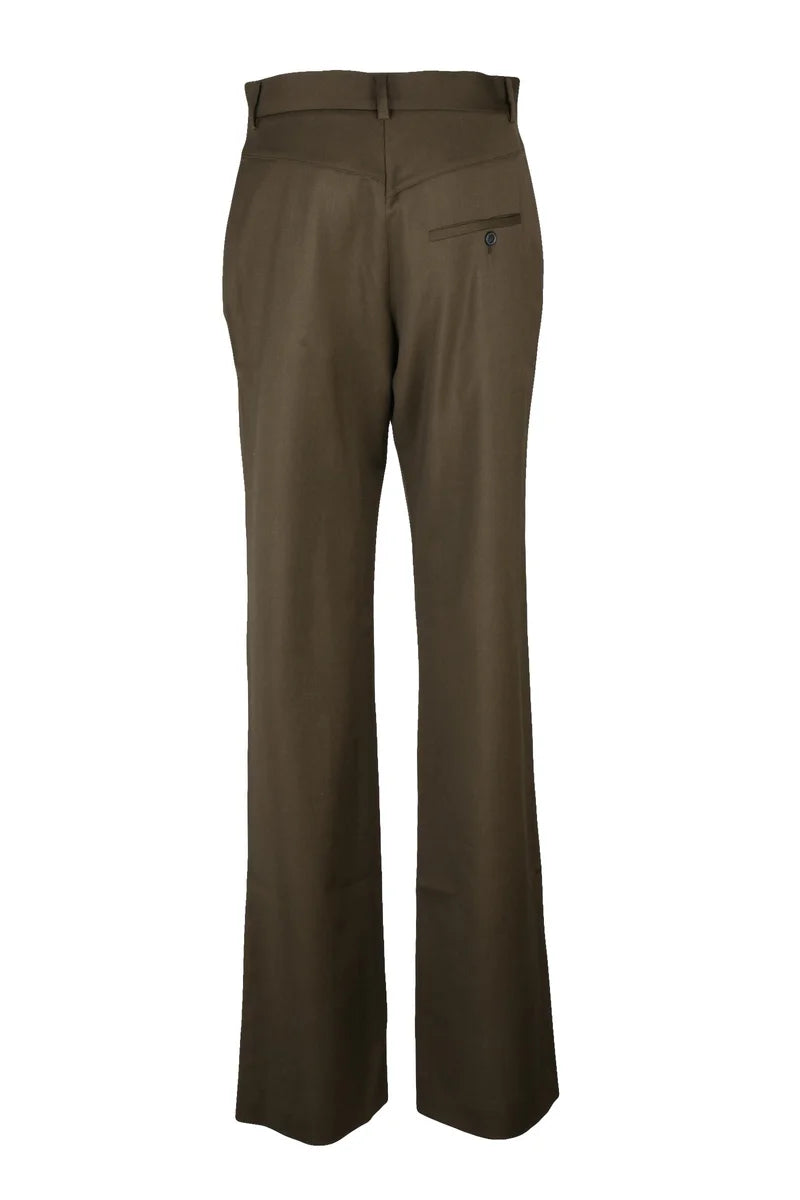 High Waist Trousers Virgin Wool - Military Green