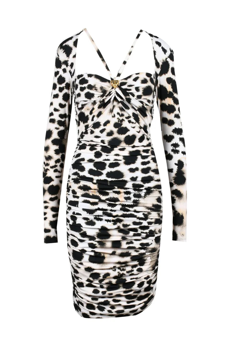 Ruched Dress - Beige/Black