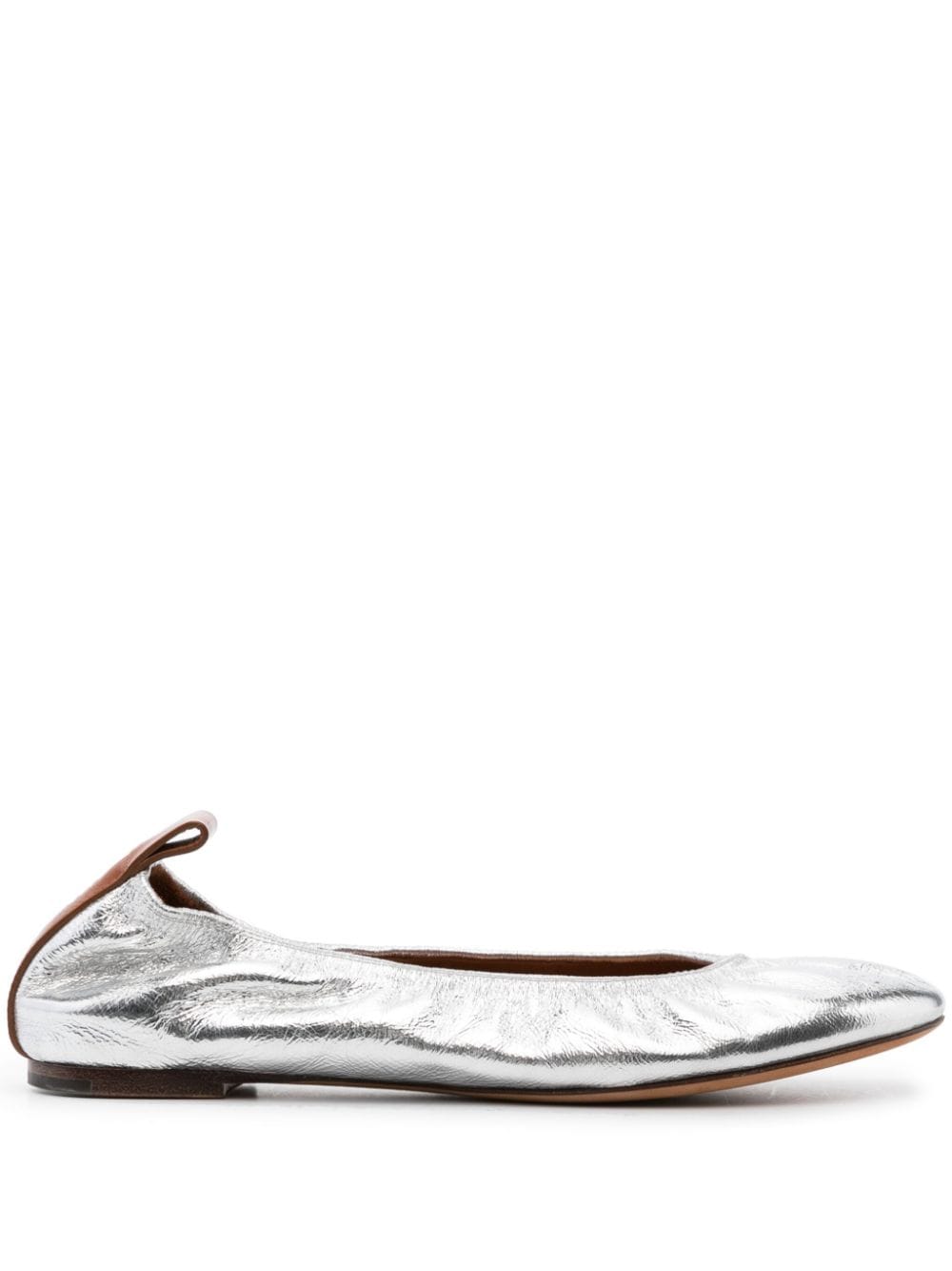 Metallic Silver Calf Leather Ballerina Flats