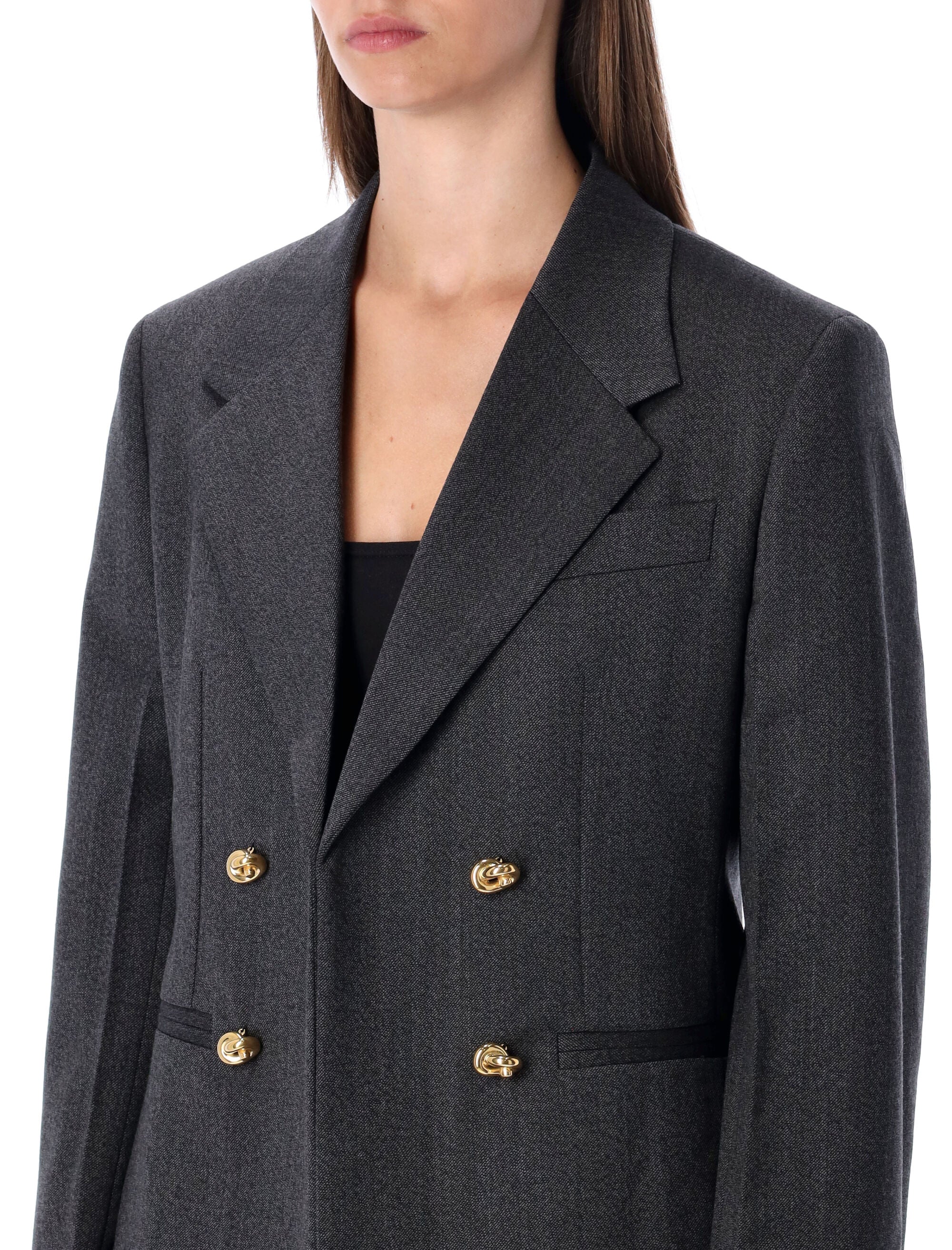 Grey Blazer With Gold Knot Buttons