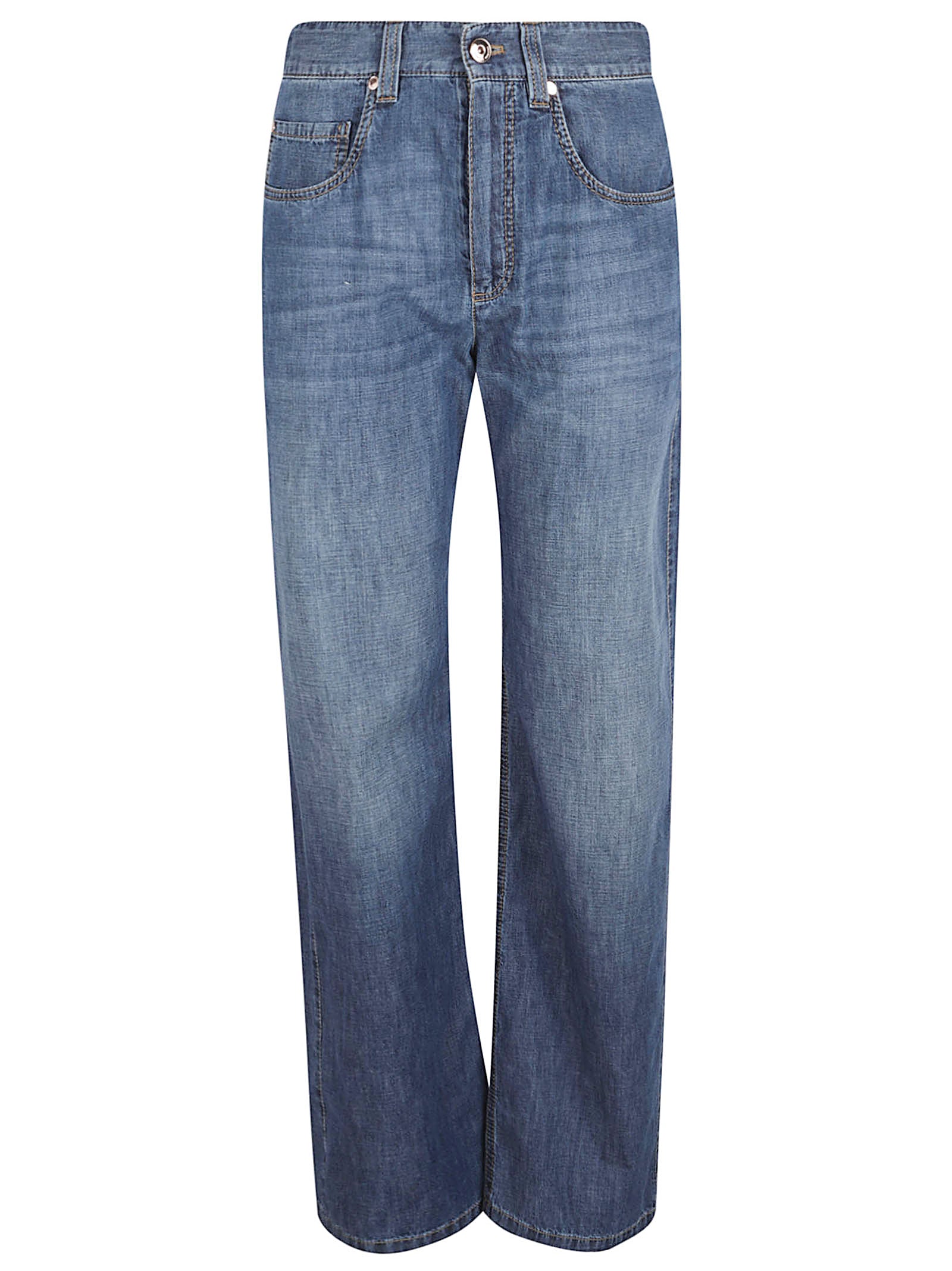 Straight-Leg Denim with Wash and Whiskering Details