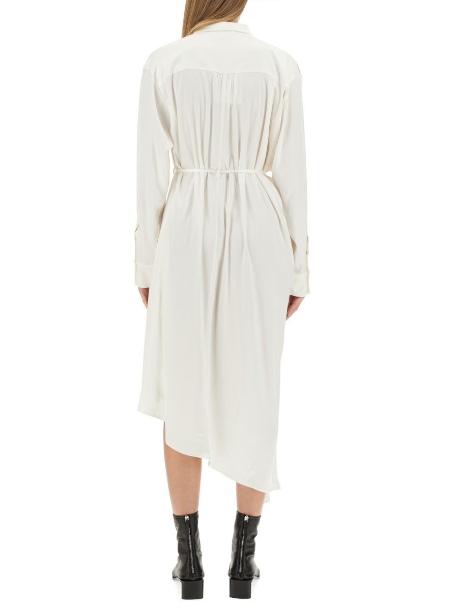 Satin Chemisier Dress With Asymmetrical Hemline