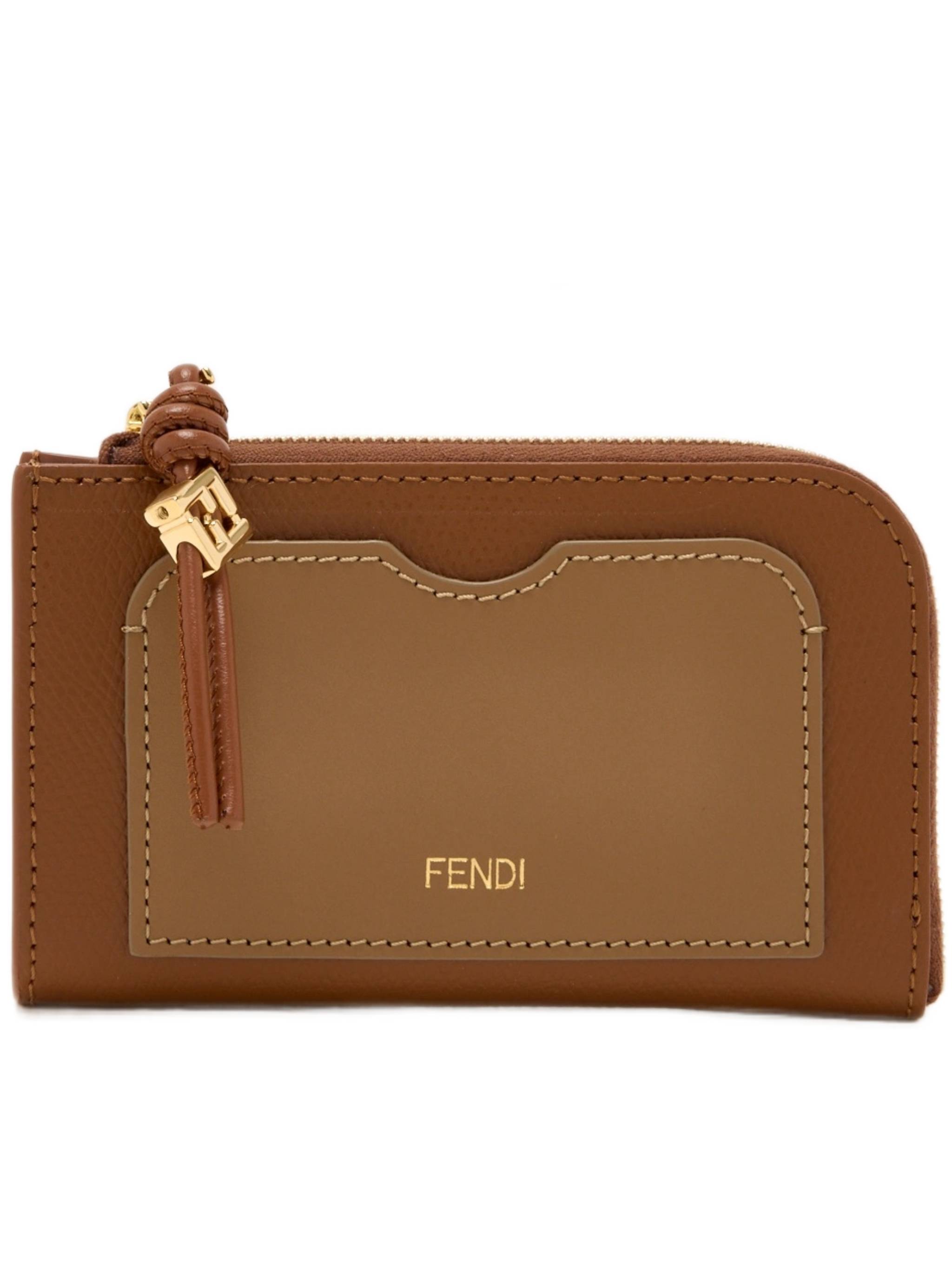 Rectangular Brown Card Case Pouch with Keyring Attachment