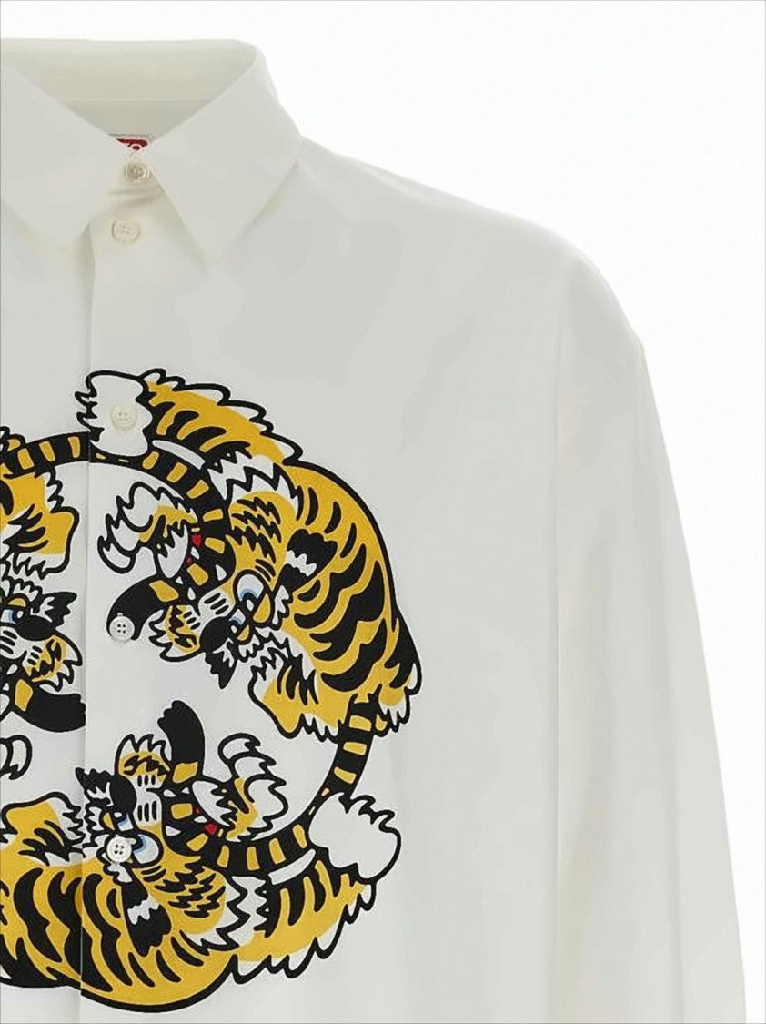 Long-Sleeve Casual Shirt with Intertwined Tiger Graphic