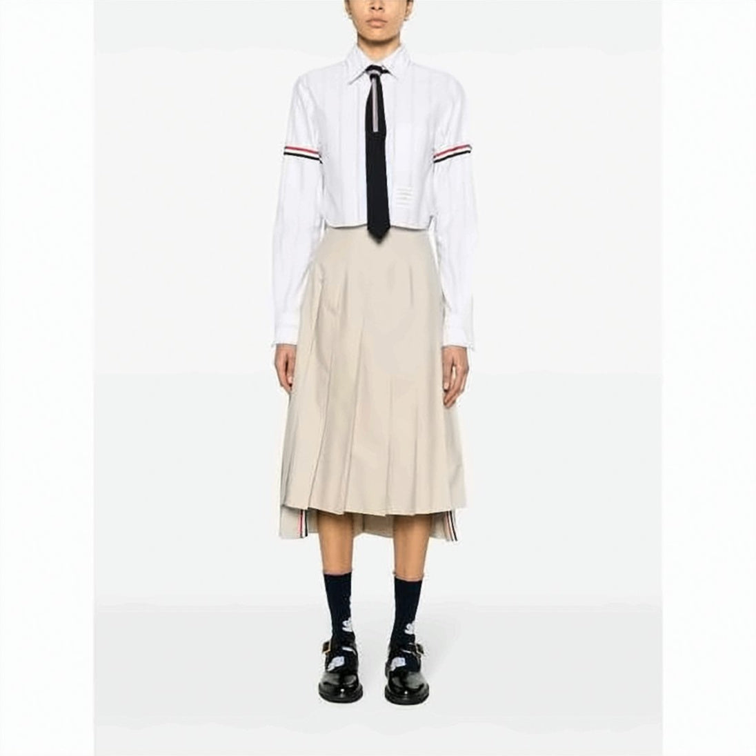 Cropped Cotton Shirt with Classic Collar