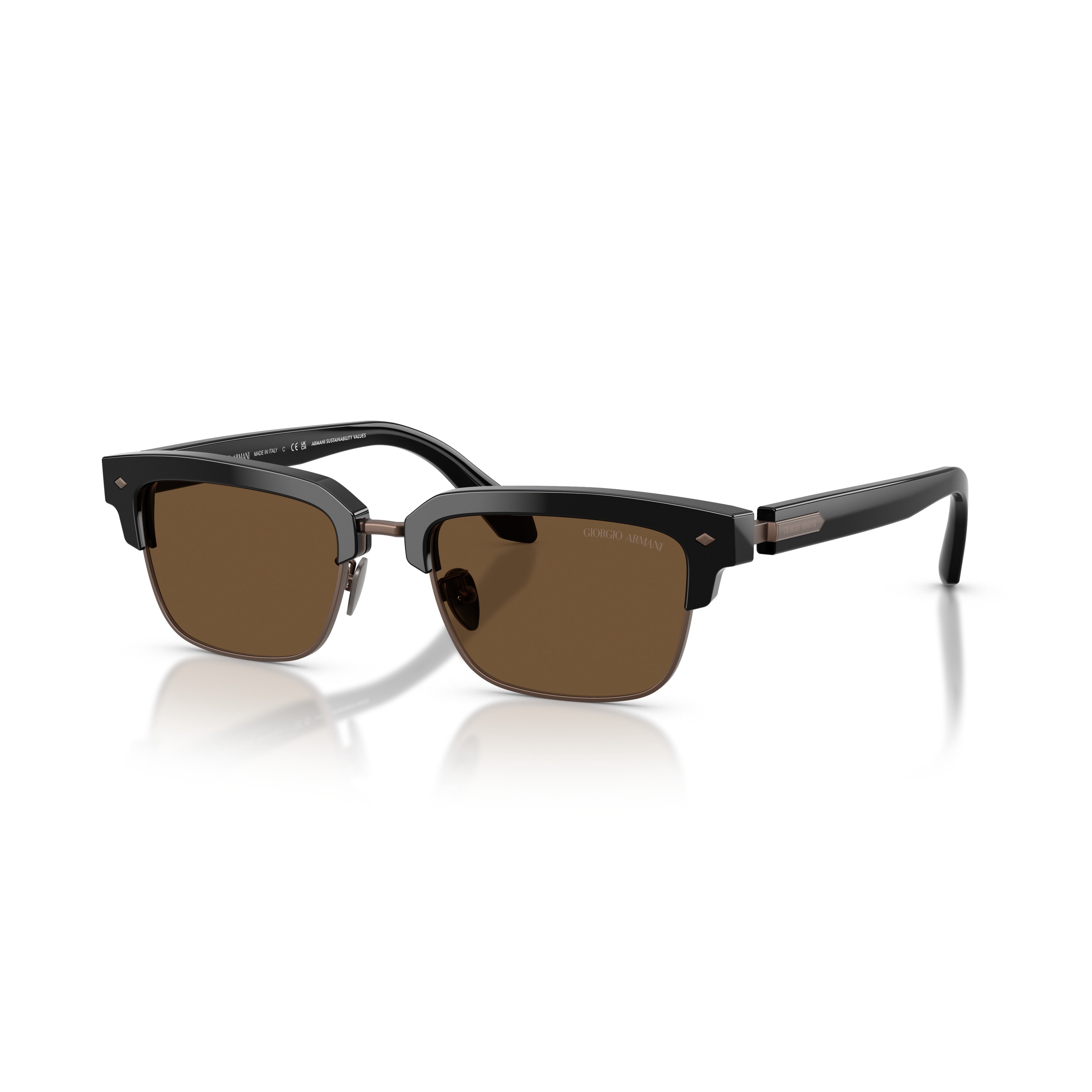 0ar8243 Rectangular Black Acetate Sunglasses with Brown Lenses