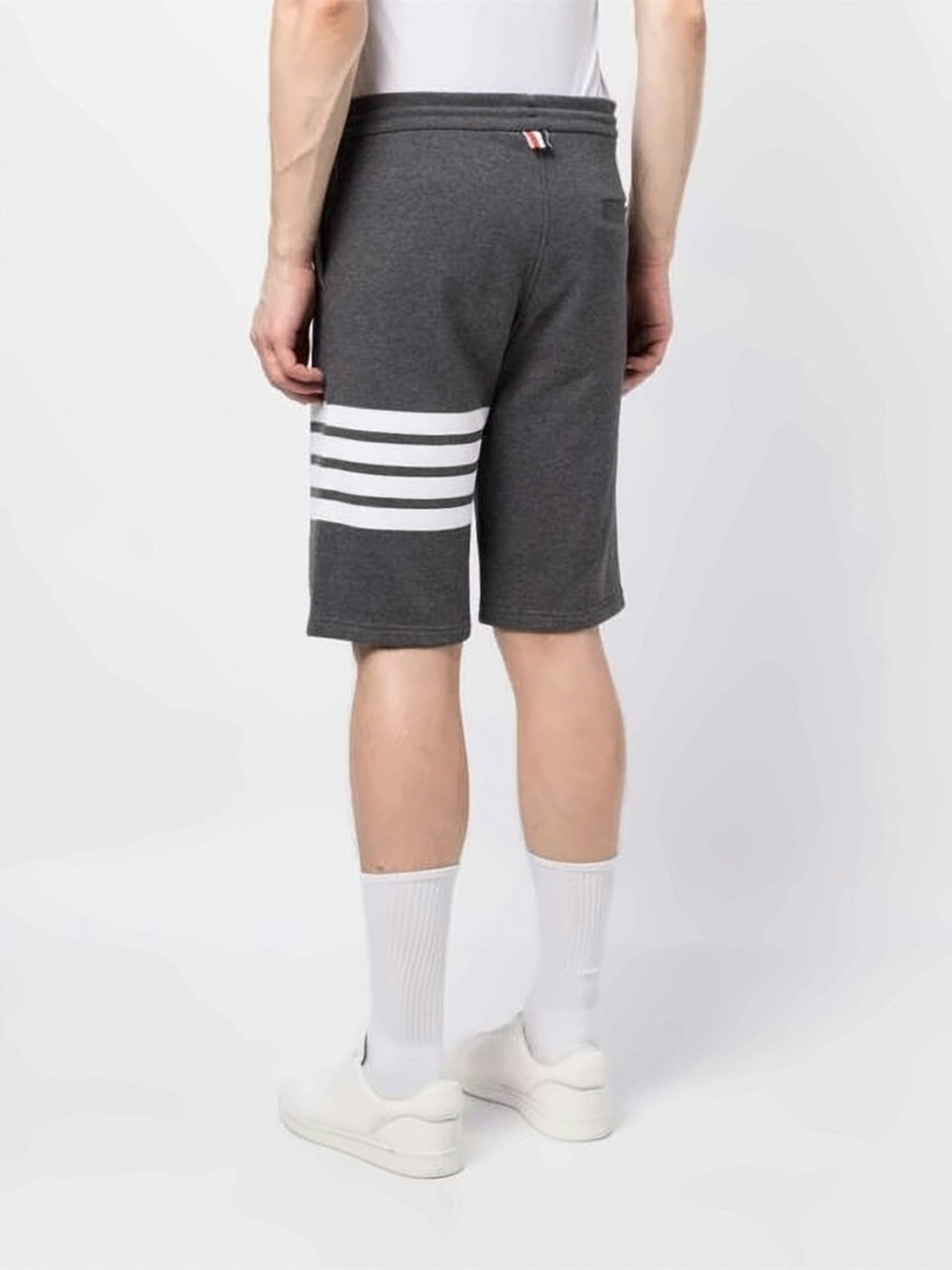 Drawstring Waist Dark Grey Shorts with Horizontal Stripes