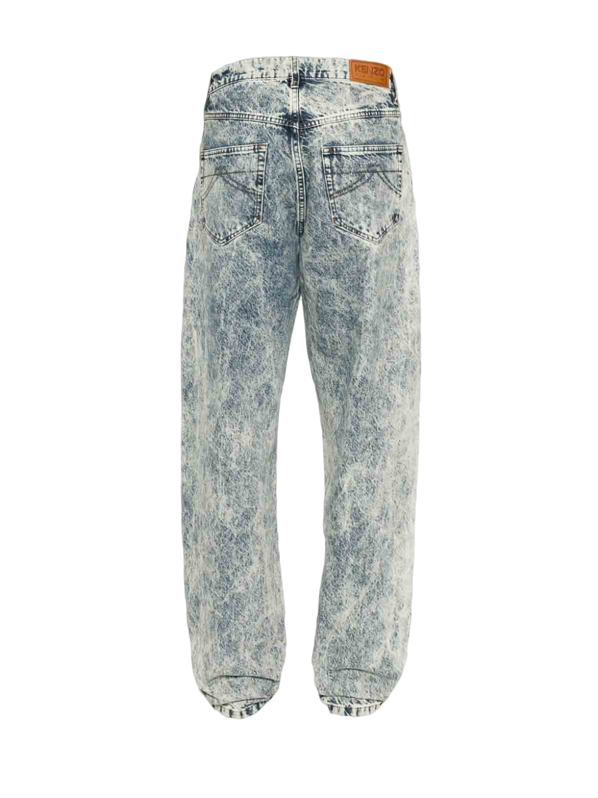 High-Waisted Relaxed Fit Denim Pants With Acid-Wash Effect